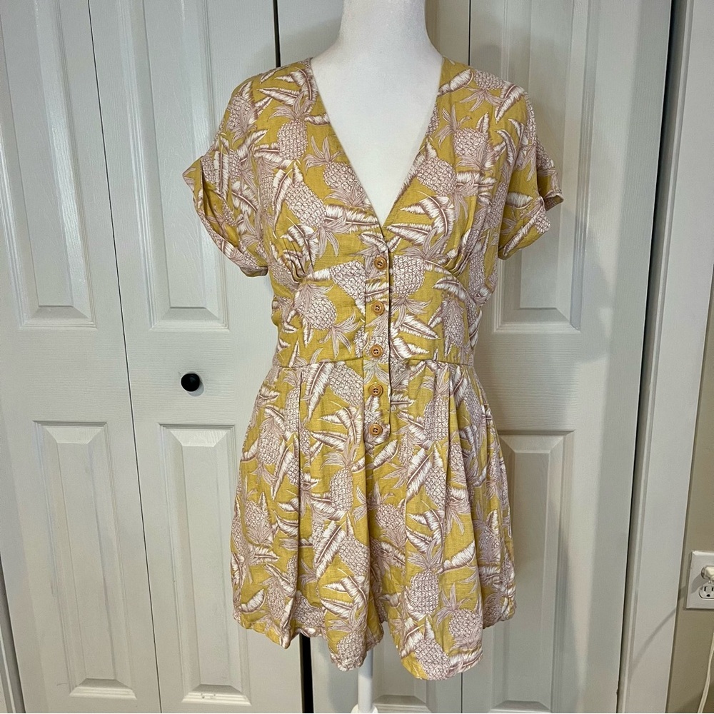 Millibon, Cotton Pineapple Button-Down Romper Yel… - image 3